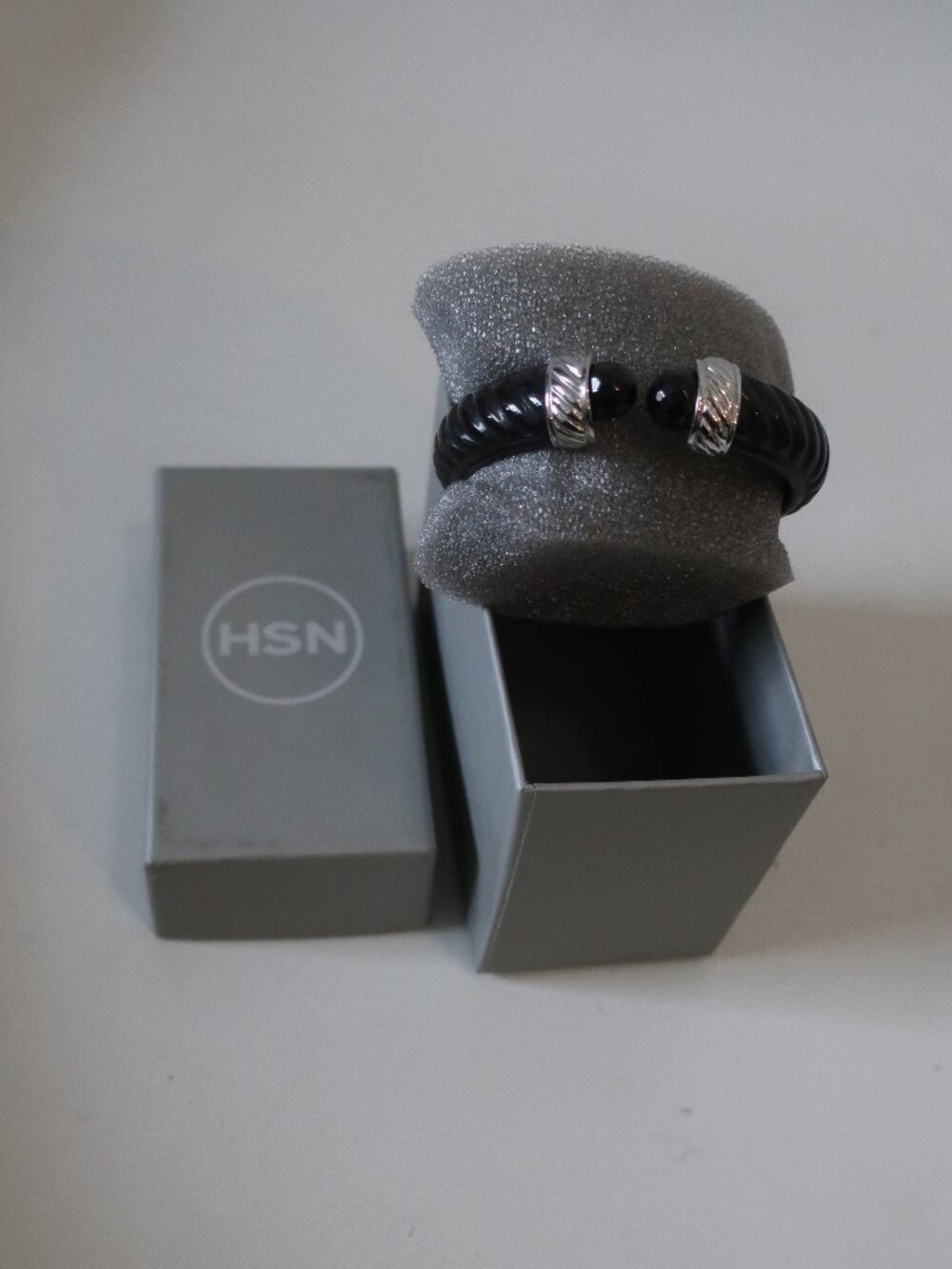 NIB Womens HSN Black Silver-Tone Waverly Cable Cuff Hinge Bracelet